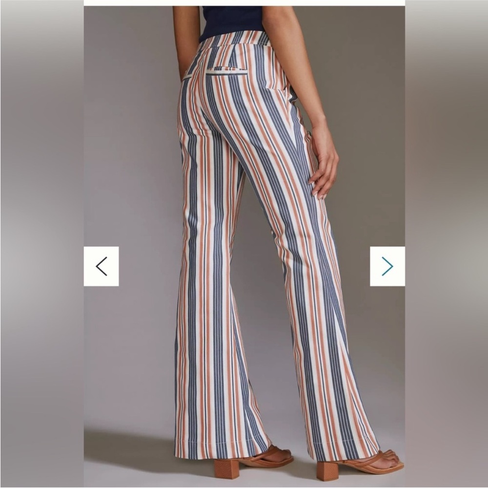 Anthropologie Women’s Mid Rise Trousers Flare white, orange and blue - Picture 2 of 7